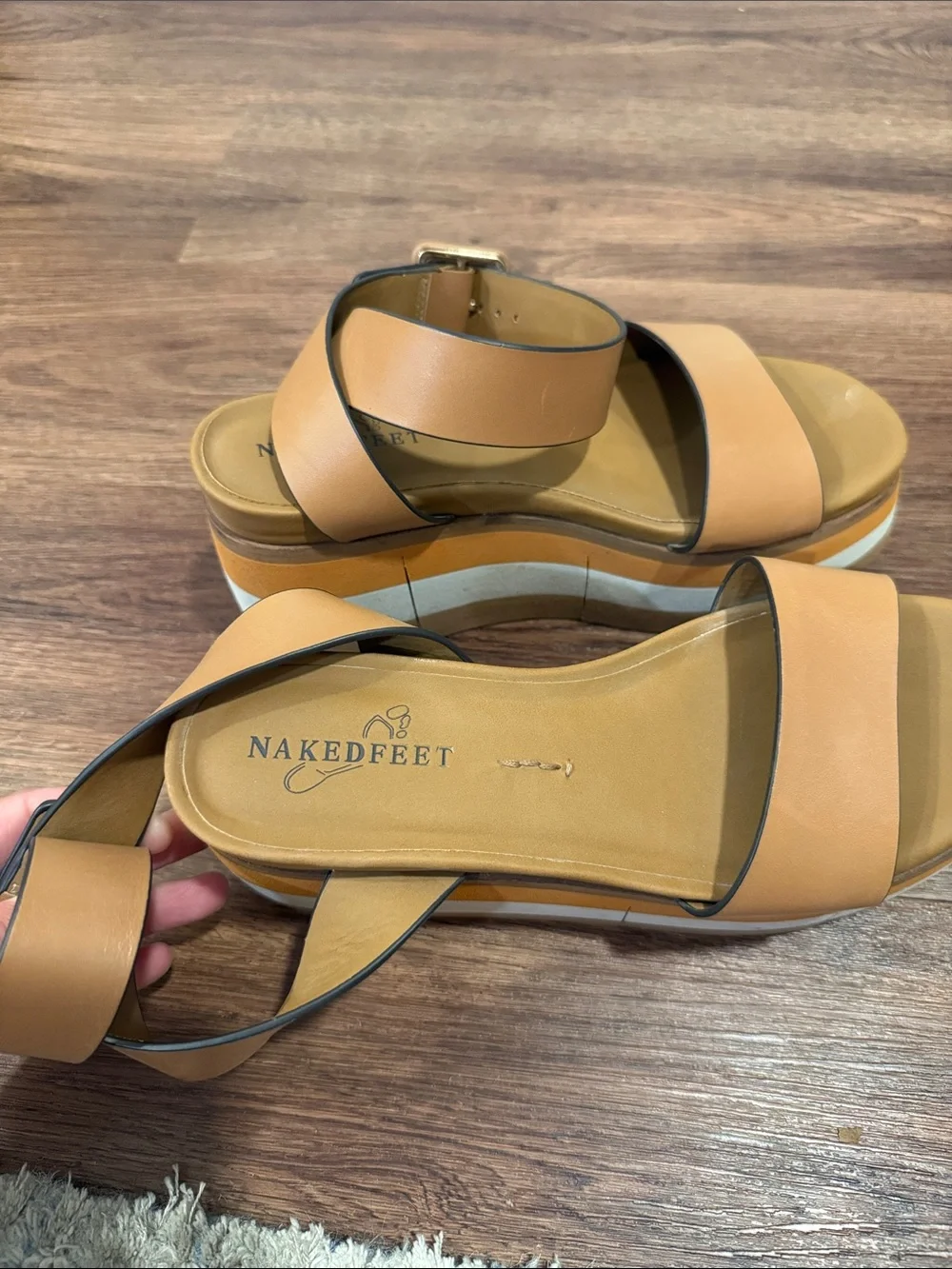 Naked Feet Tan and White Striped Platform Sandals